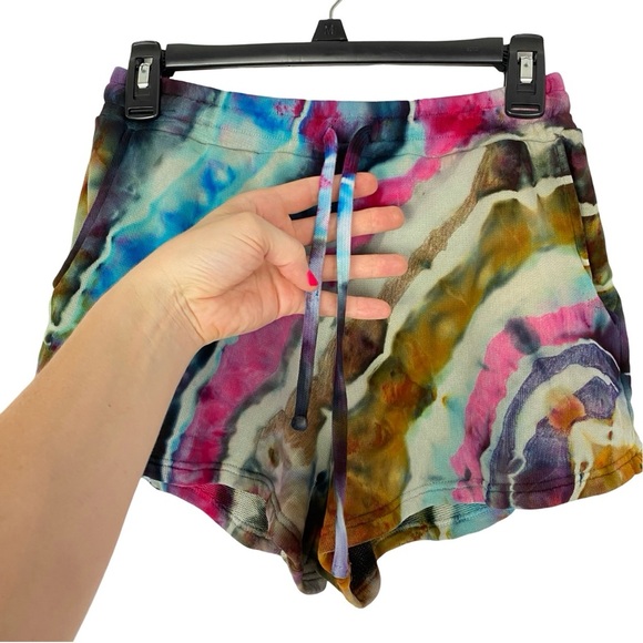 Tularosa Tie Dye Shorts Womens Small Organic Cotton Pockets Upcycled Pink Blue - Picture 2 of 10